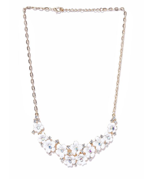 Youbella White Gold-Plated Floral Stone-Studded Necklace